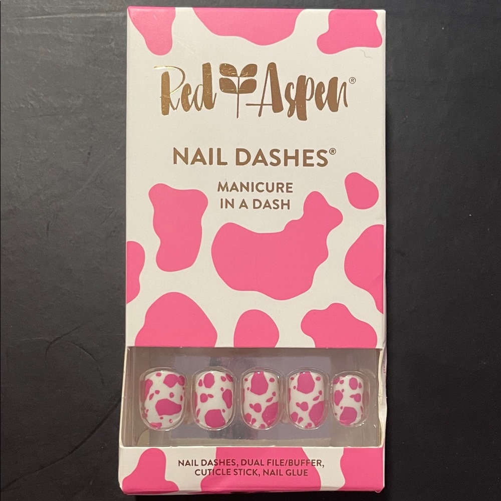 Red Aspen Pink Cow Print Nail Dashes Press-On Nails